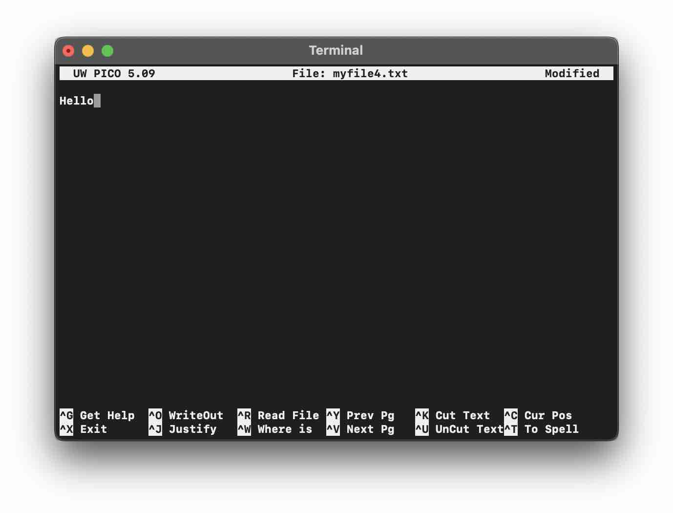 Nano Text Editor to create and write files using Mac terminal
